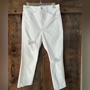 Cropped Distressed White Denim Jeans by Express. Slim Super High Rise. Size 6S.